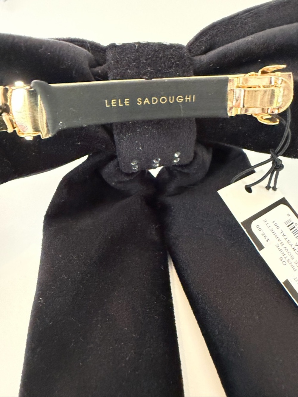 Lele Sadoughi Crystal Pinstripe Antoinette Bow Barrette in Jet Crystal - Picture 5 of 5